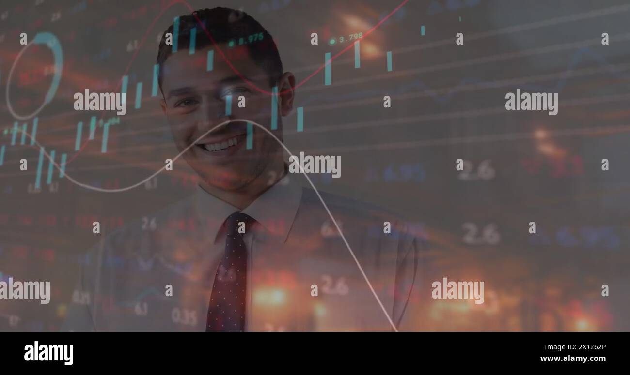 Image of data processing over biracial businessman Stock Photo