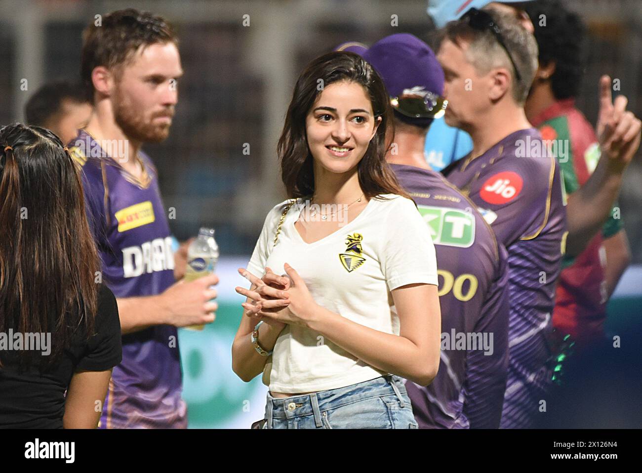 Kolkata, West Bengal, India. 14th Apr, 2024. Bollywood a actress Ananya Panday is seen with the Kolkata Knight Riders team during the Indian Premier League (IPL) Twenty 20 cricket match between Kolkata Knight Riders and Lucknow Super Giants at the Eden GardensKolkata Knight Riders beat Lucknow Super Giants by 8 wickets (Credit Image: © Dipa Chakraborty/eyepix via ZUMA Press Wire) EDITORIAL USAGE ONLY! Not for Commercial USAGE! Stock Photo