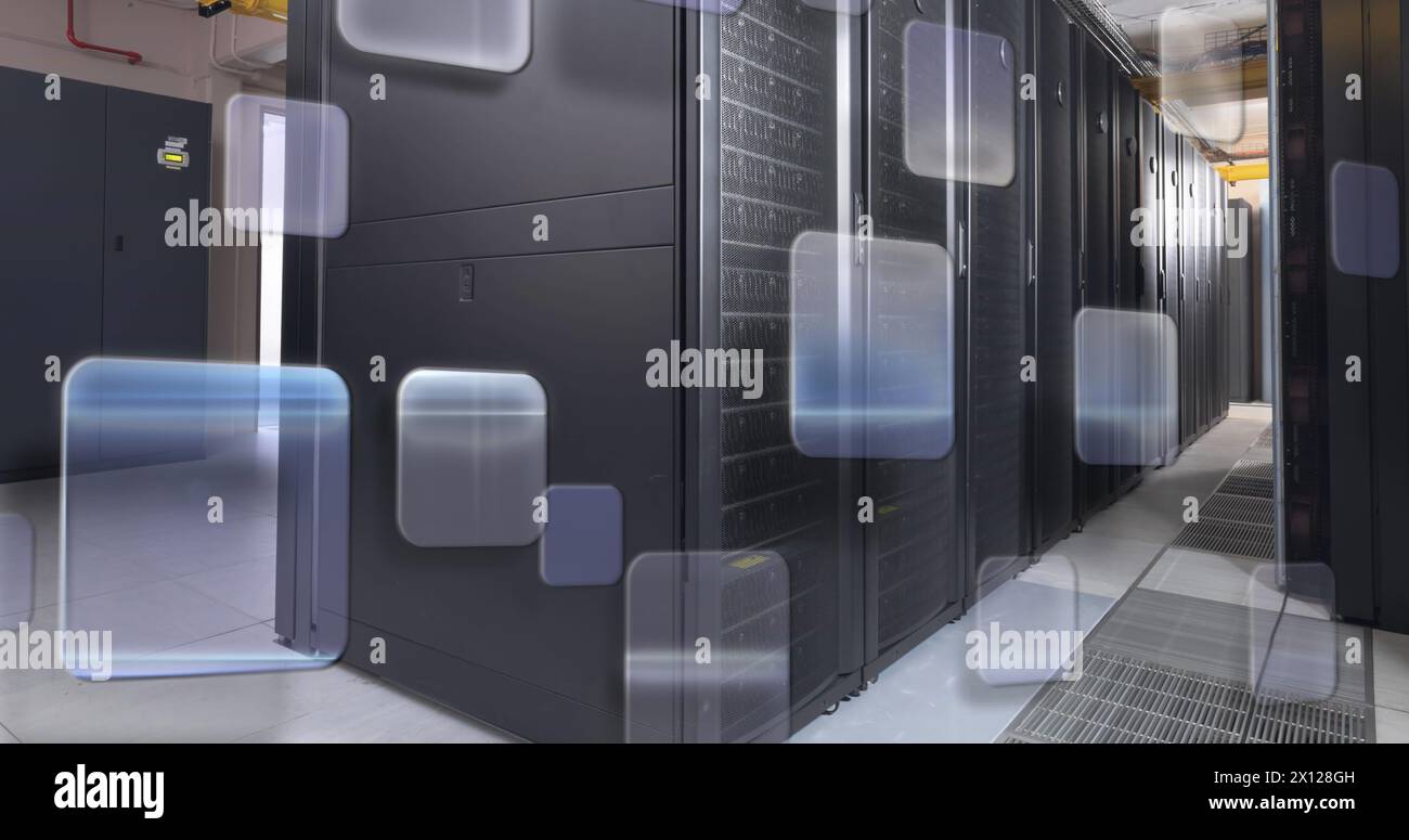 Transparent windows moving over computer server room Stock Photo - Alamy