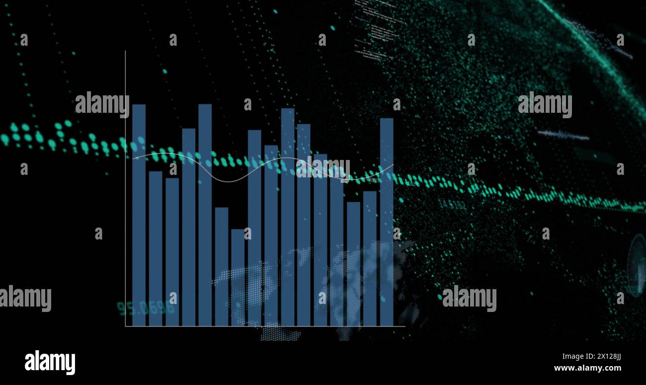 Image of statistical data processing against black background Stock Photo