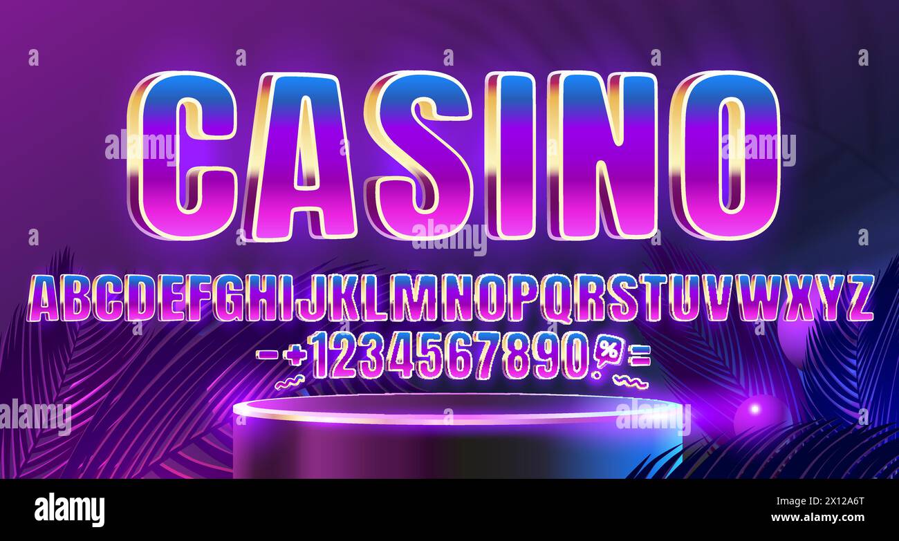 Casino golden font color. English alphabet and numbers sign. Vector Stock Vector