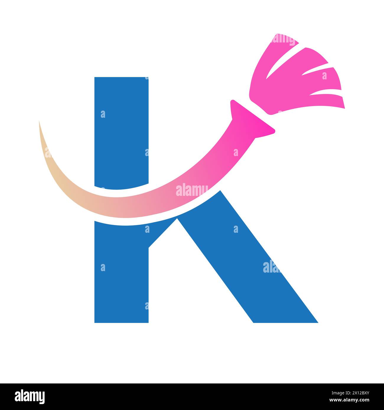 Letter K House Clean Logo With Clean Brush Symbol. Maid and Broom Icon