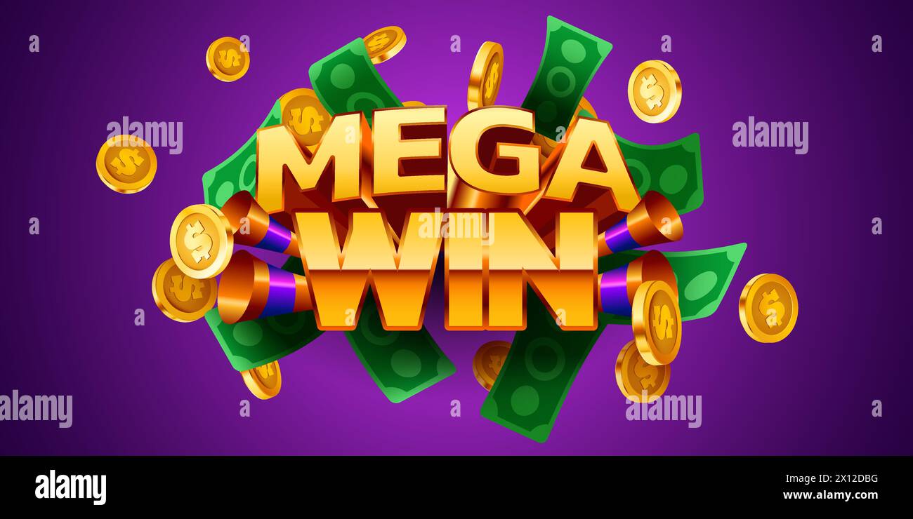 Mega win banner. Sign with golden letters. Online casino. Vector ...