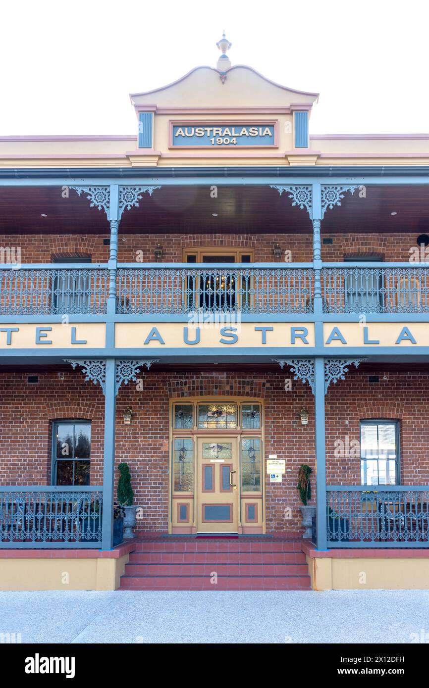 Historic hotel facade, Imlay Street, Hotel Australasia, Eden, New South Wales, Australia Stock Photo