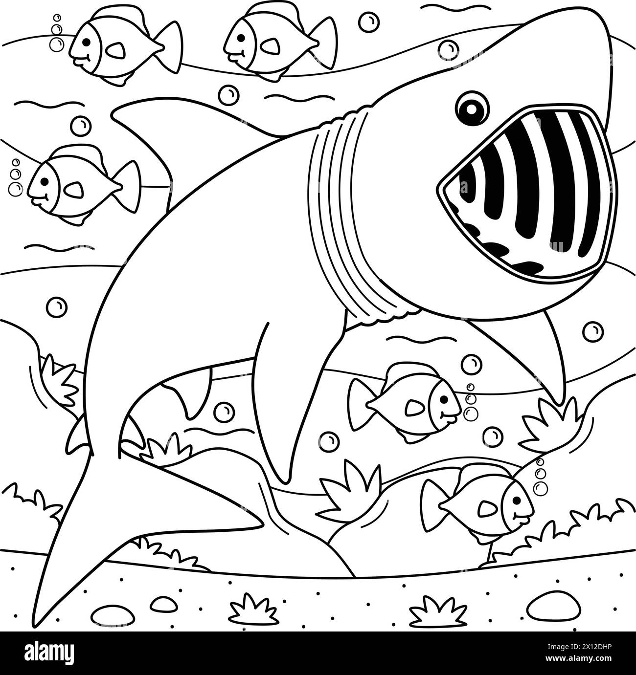 Basking Shark Coloring Page for Kids Stock Vector