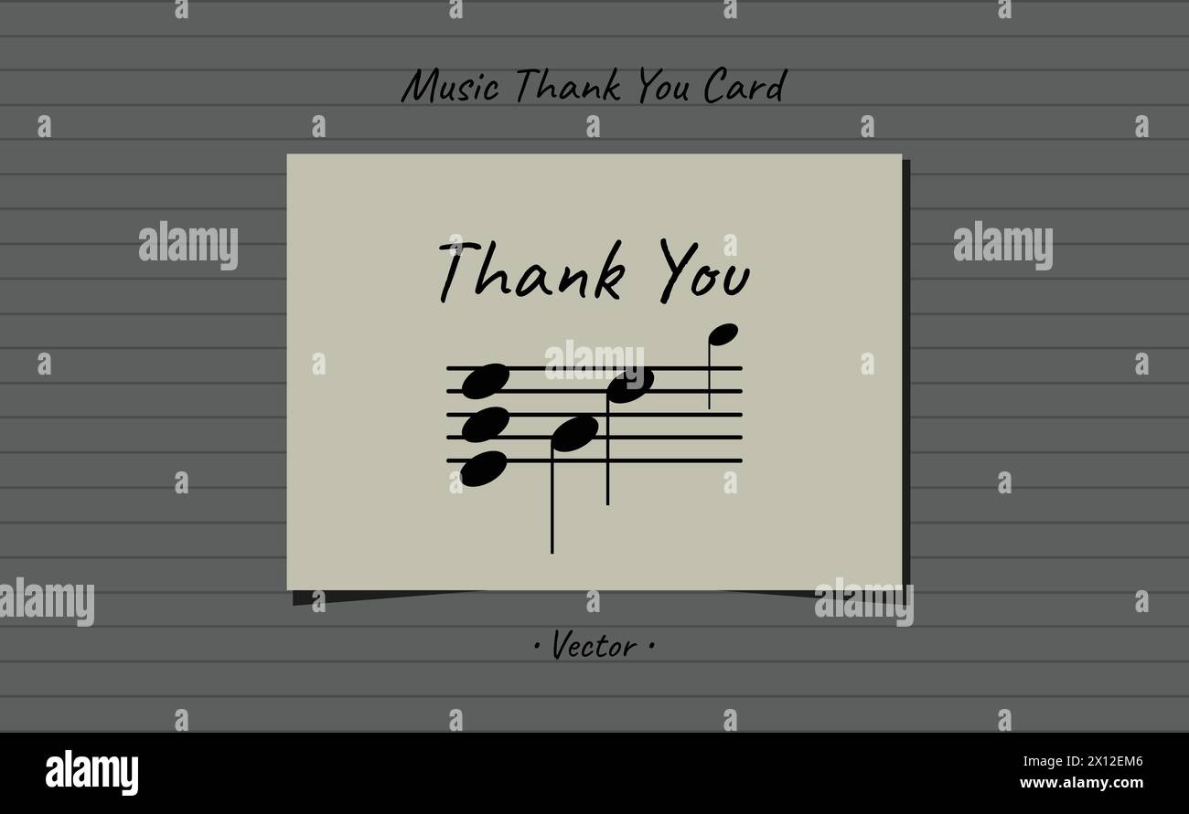 Music thank you card with notes musical symbols minimalist vector design. Stock Vector