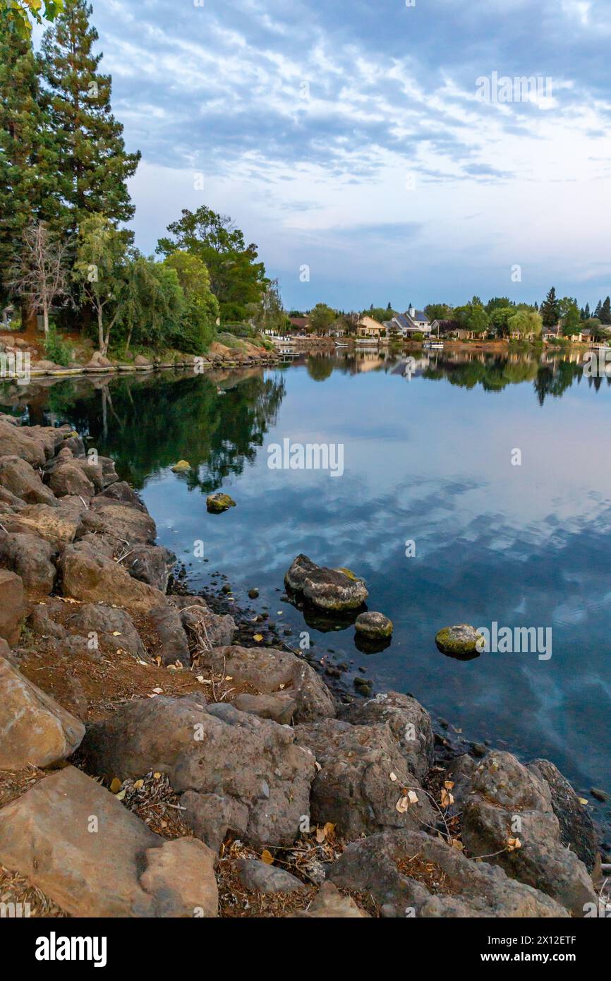 Blue hour sunset at California Park in Chico, California Stock Photo