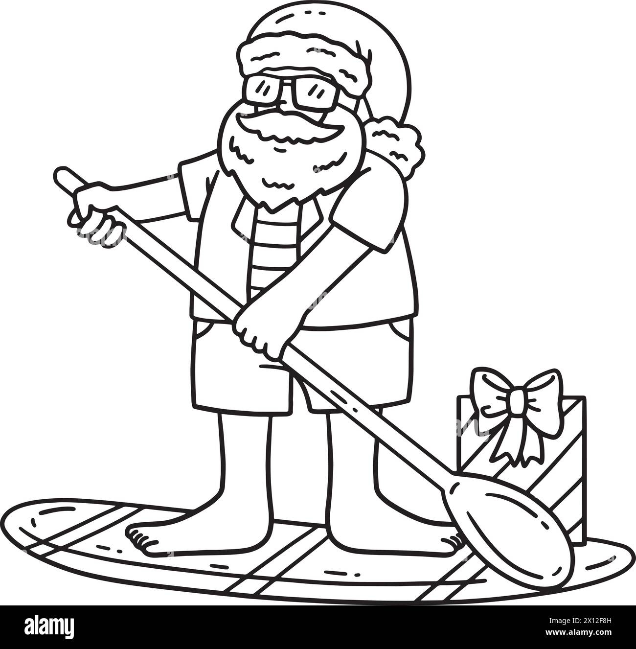 Christmas in July Santa Paddle Boarding Isolated Stock Vector Image