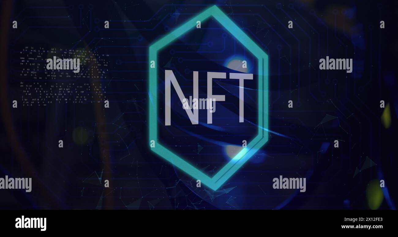 Image of nft text over data processing on black background Stock Photo