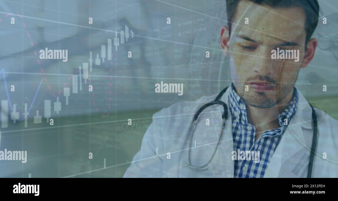 Image of data processing over biracial male doctor Stock Photo