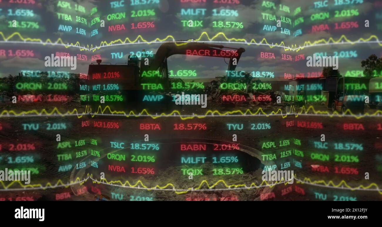 Image of data processing over rubbish dump Stock Photo