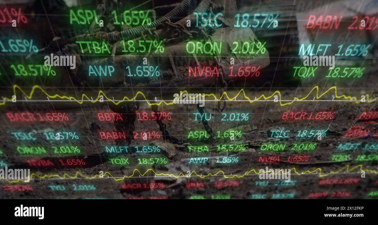 Image of data processing over rubbish dump Stock Photo