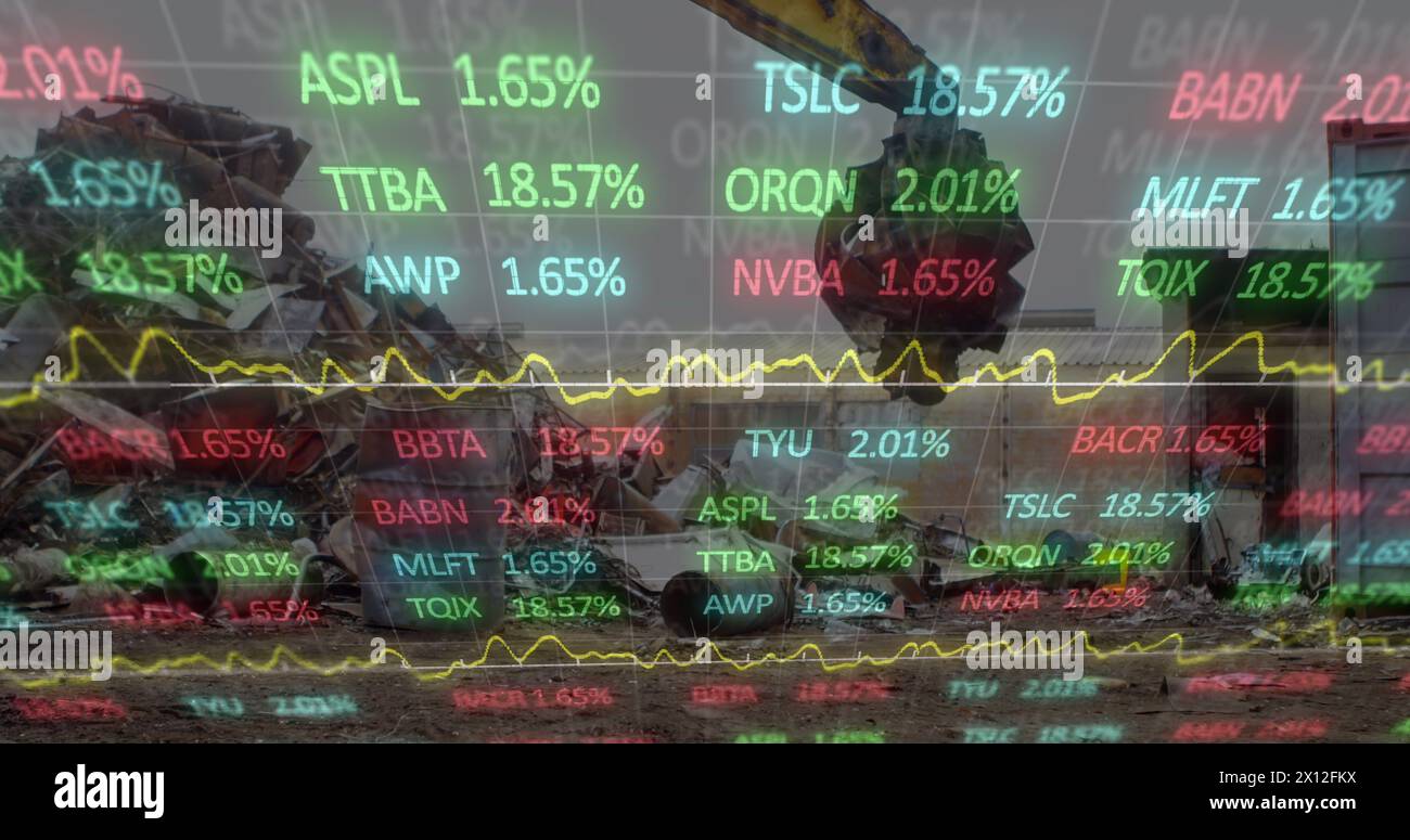 Image of data processing over rubbish dump Stock Photo