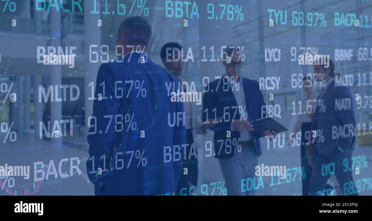 Image of statistics and data processing over businessman Stock Photo