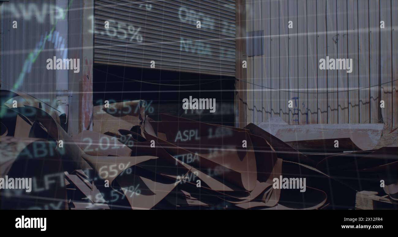 Image of data processing over rubbish dump Stock Photo