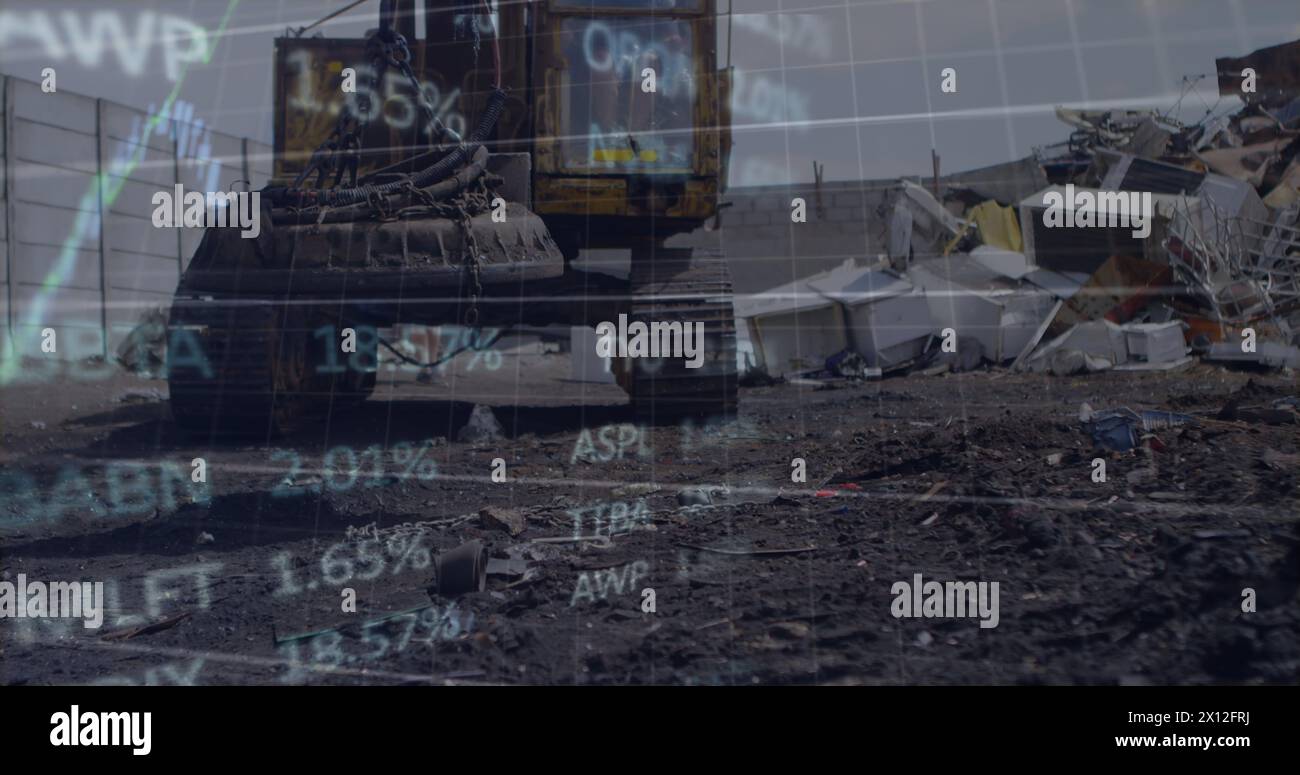 Image of data processing over rubbish dump Stock Photo