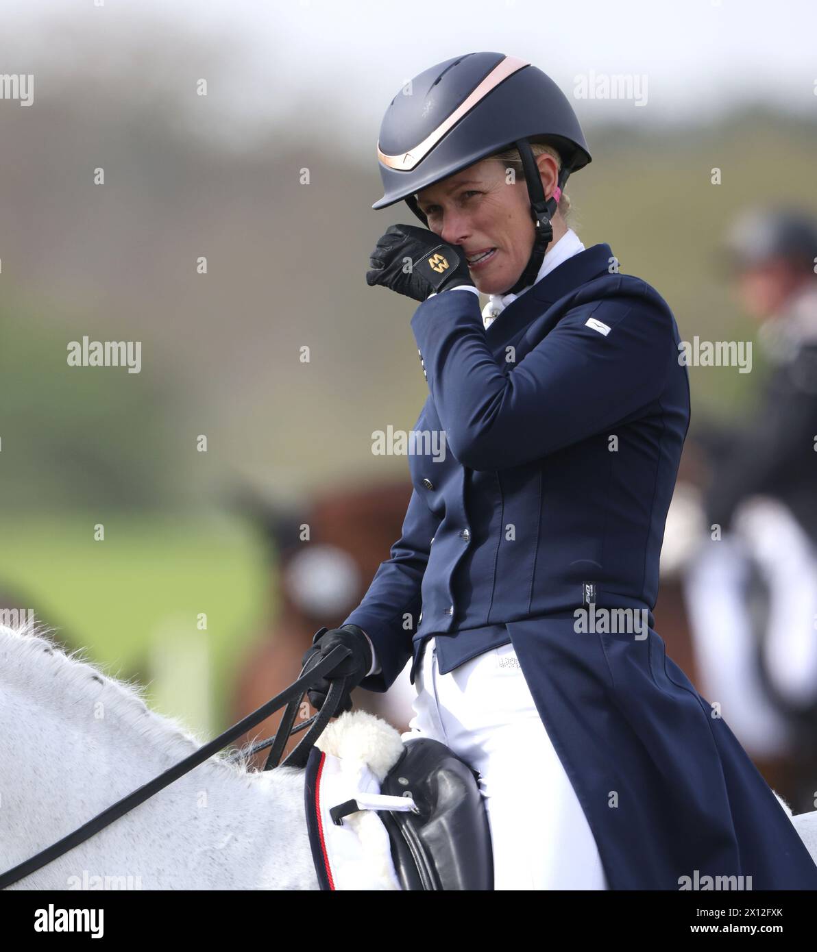 Burnham Market, UK. 13th Apr, 2024. Zara Tindall takes part in the Barefoot Retreats Burnham Market International Horse Trials today, riding Classicals Euro Star in the dressage discipline of the three-day event in Norfolk. Credit: Paul Marriott/Alamy Live News Stock Photo