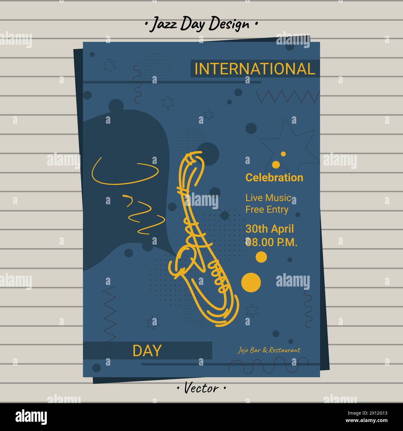 Jazz day, international jazz day music promo celebration sale ads flyer poster page post design. Stock Vector