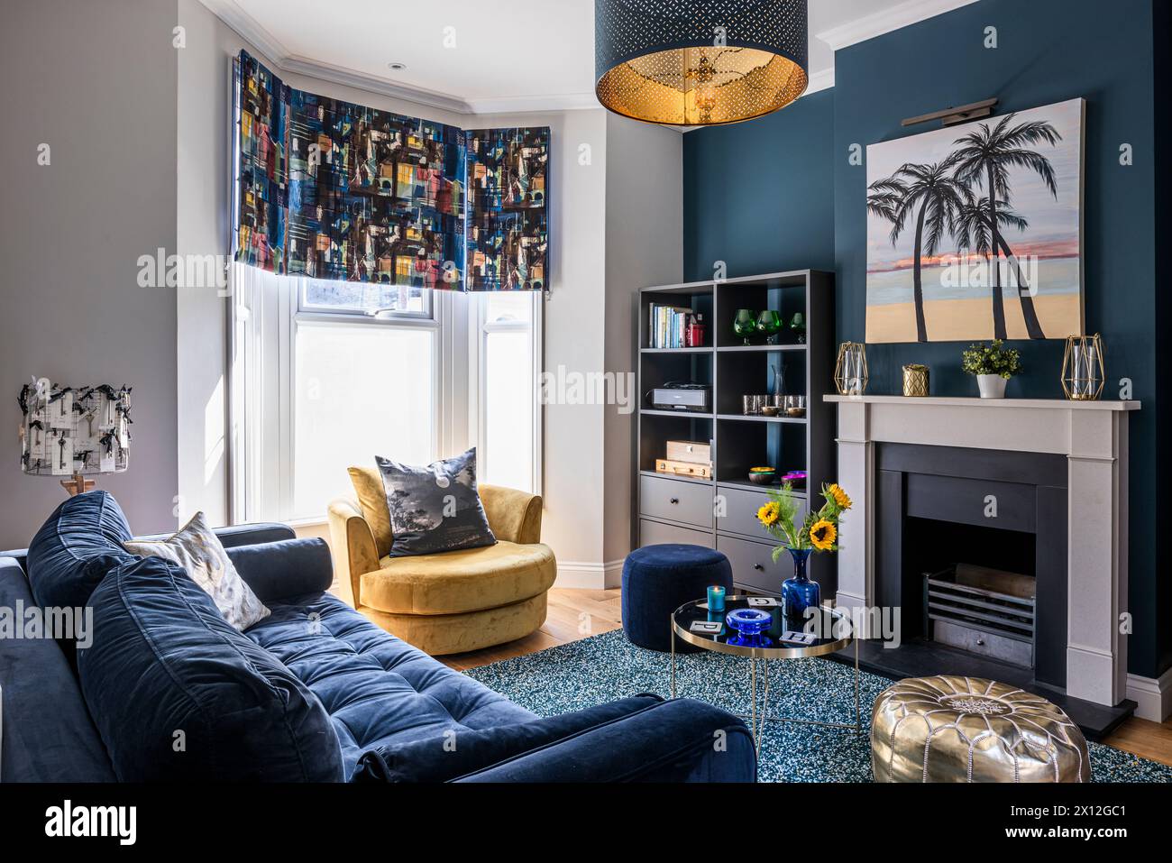 Modern vintage living room in London flat, UK Stock Photo