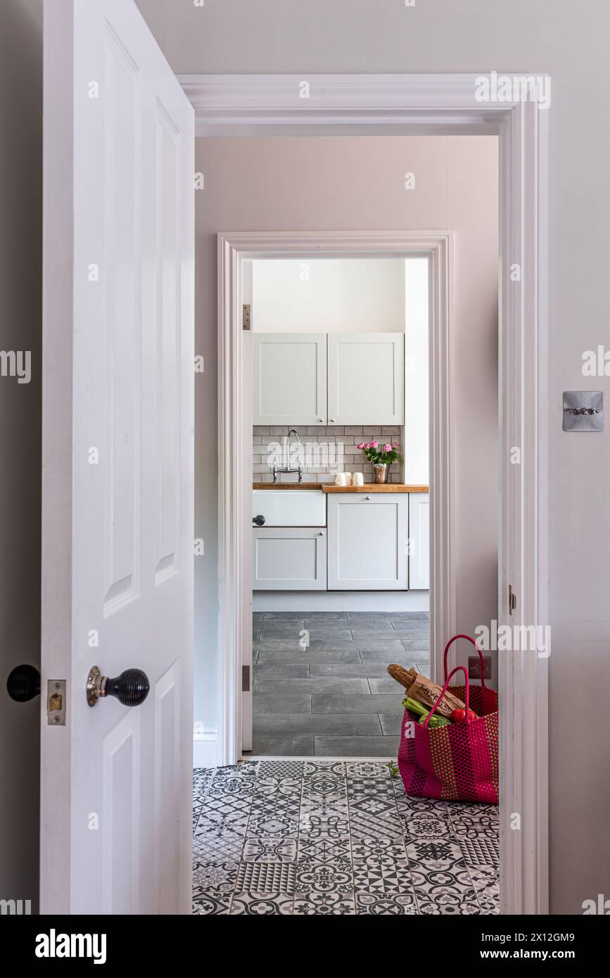 View through doorways in minimalist London flat, UK Stock Photo