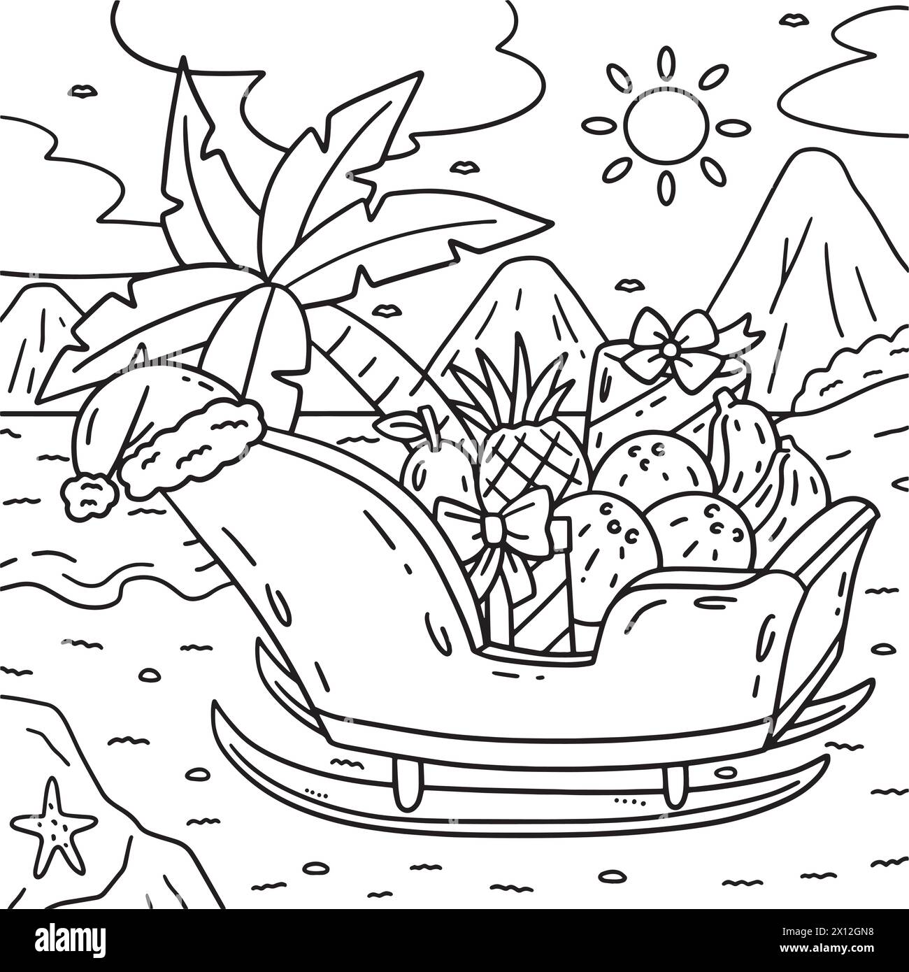 Christmas In July Sleigh With Fruits Coloring Page Stock Vector Image christmas-in-july-sleigh-with-fruits-coloring-page-stock-vector-image