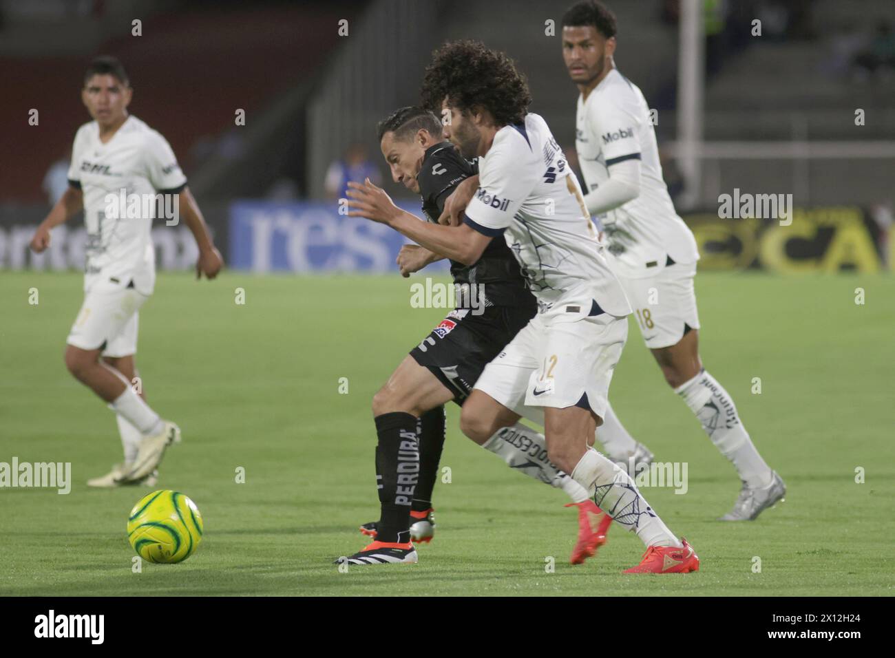 Mexico City, Ciudad de Mexico, Mexico. 15th Apr, 2024. César Huerta of Pumas and Andres Guardado battle for the ball during the 15th round match between Pumas UNAM and Leon as part of the Torneo Clausura 2024 of Liga MX at Estadio Olimpico Universitario. Final score Pumas 1 Tigres 0. (Credit Image: © Ismael Rosas/eyepix via ZUMA Press Wire) EDITORIAL USAGE ONLY! Not for Commercial USAGE! Stock Photo