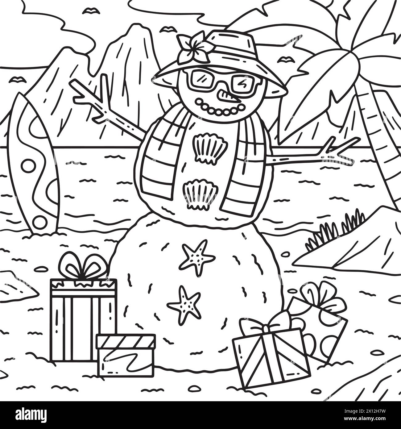 Christmas In July Beach Snowman Coloring Page Stock Vector Image Art christmas-in-july-beach-snowman-coloring-page-stock-vector-image-art