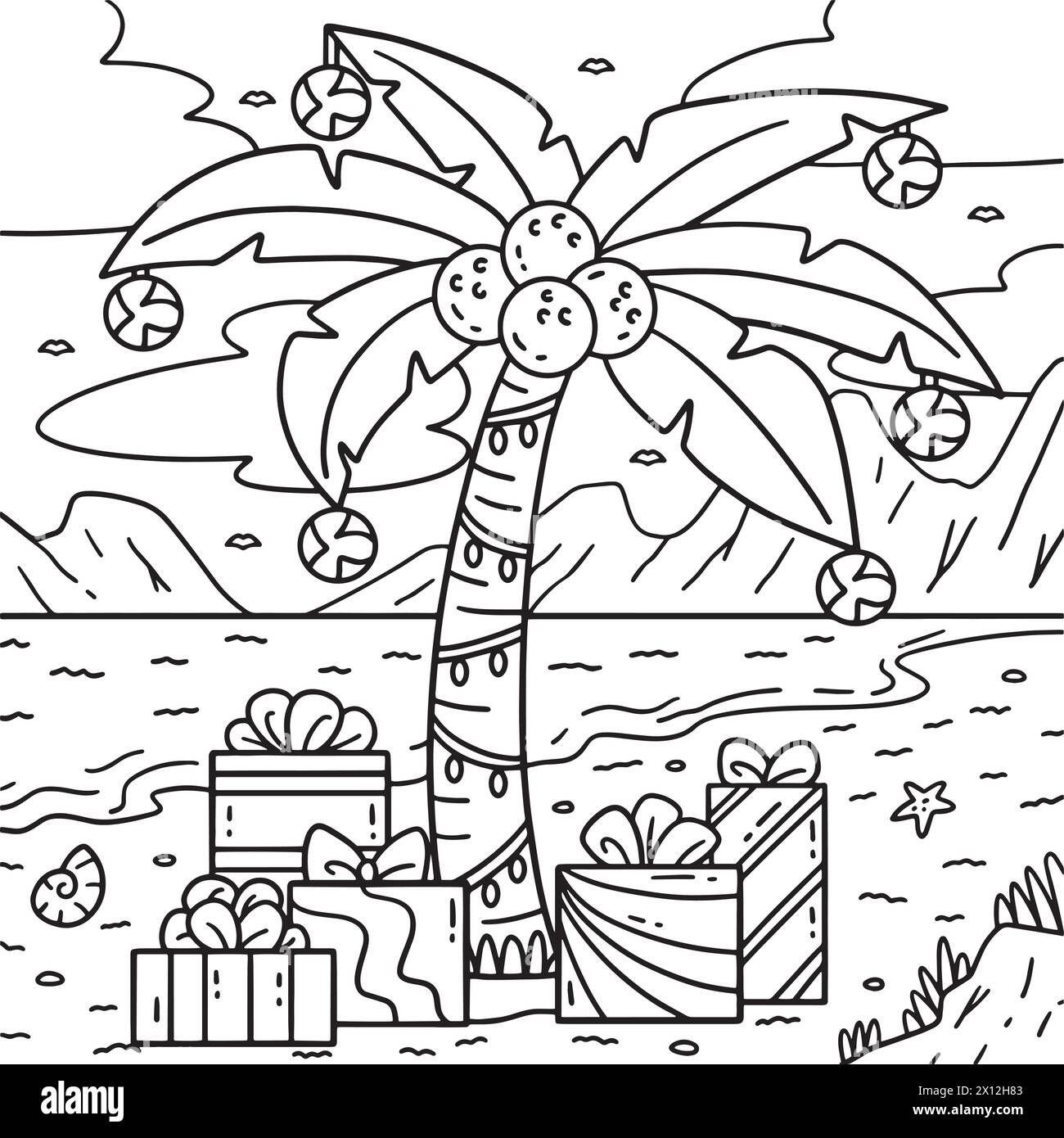 Christmas In July Coconut Tree Presents Coloring Stock Vector Image christmas-in-july-coconut-tree-presents-coloring-stock-vector-image