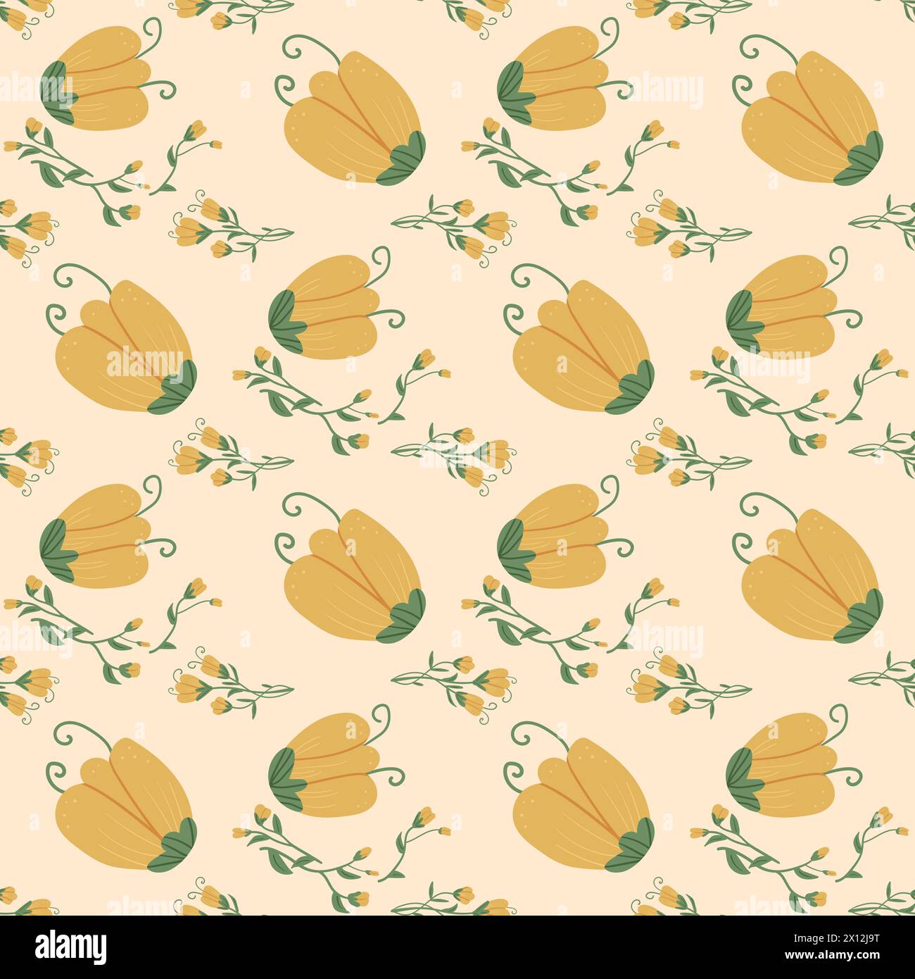 Yellow flowers with leaves seamless pattern. Floral endless background ...