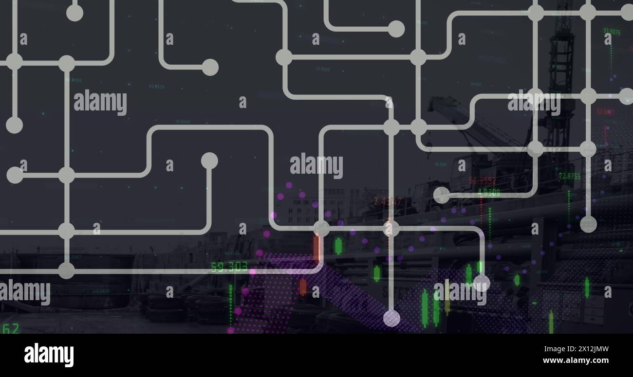 Image of data processing over shapes and port Stock Photo - Alamy