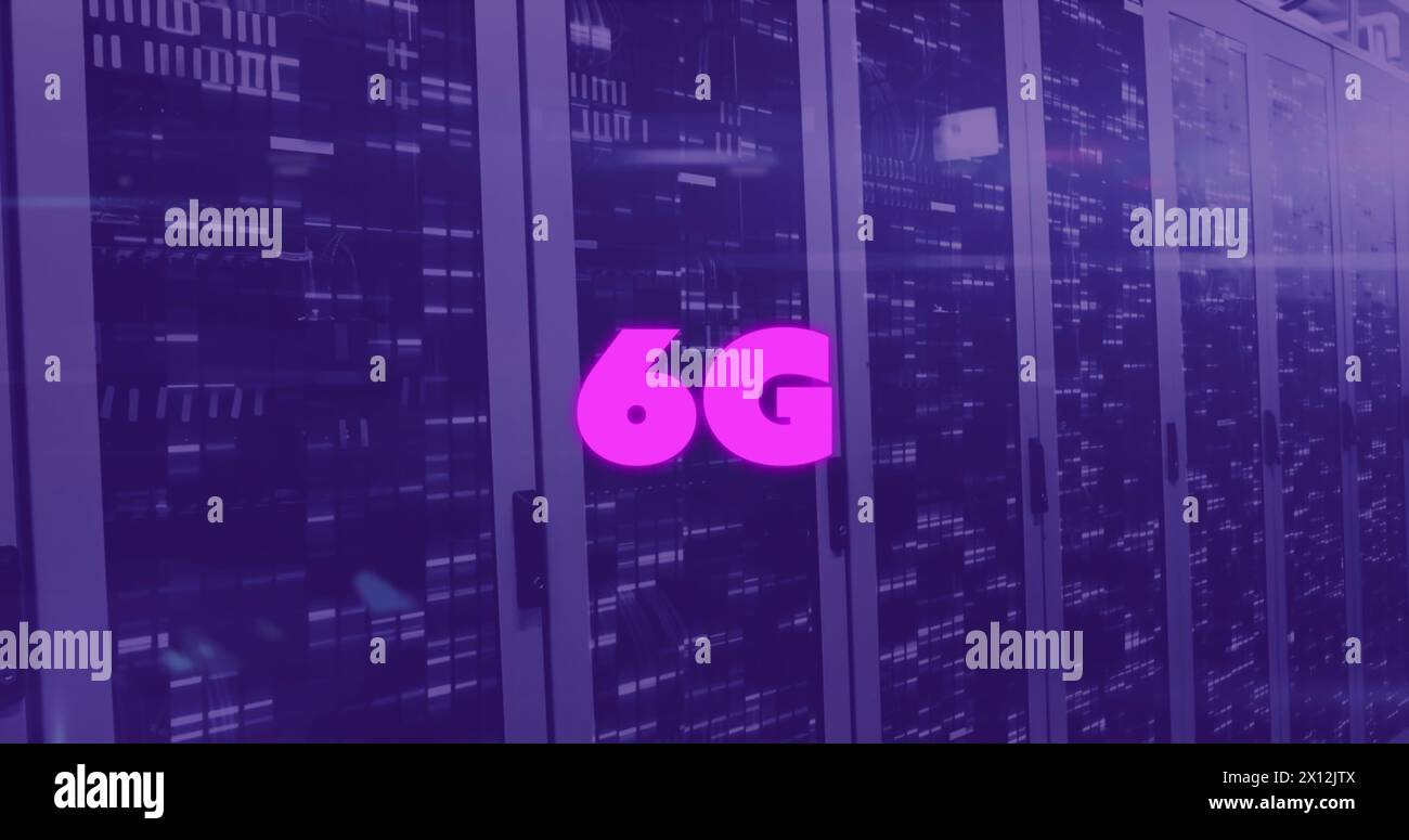 Image of 6g over violet server room Stock Photo - Alamy