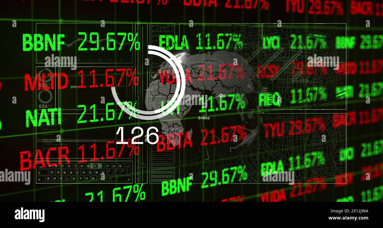 Image of globe and financial data processing Stock Photo