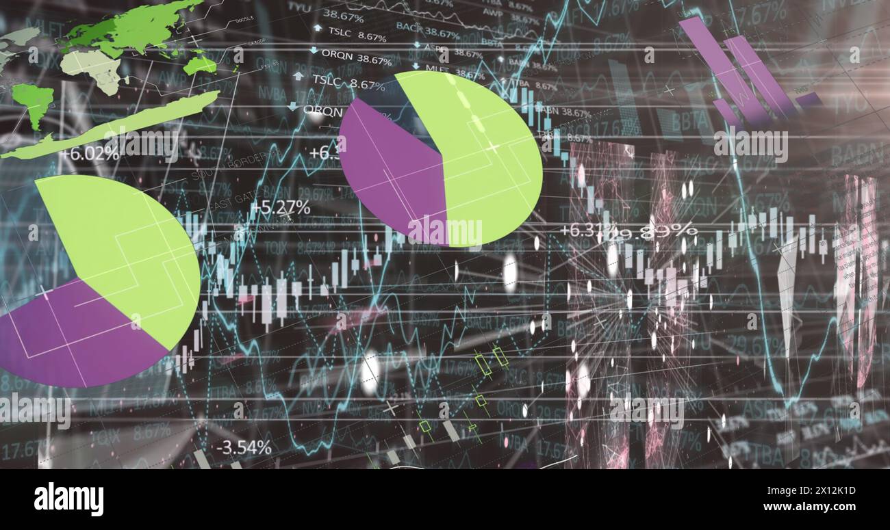 Image of multicolored infographic interface, connected dots moving on ...