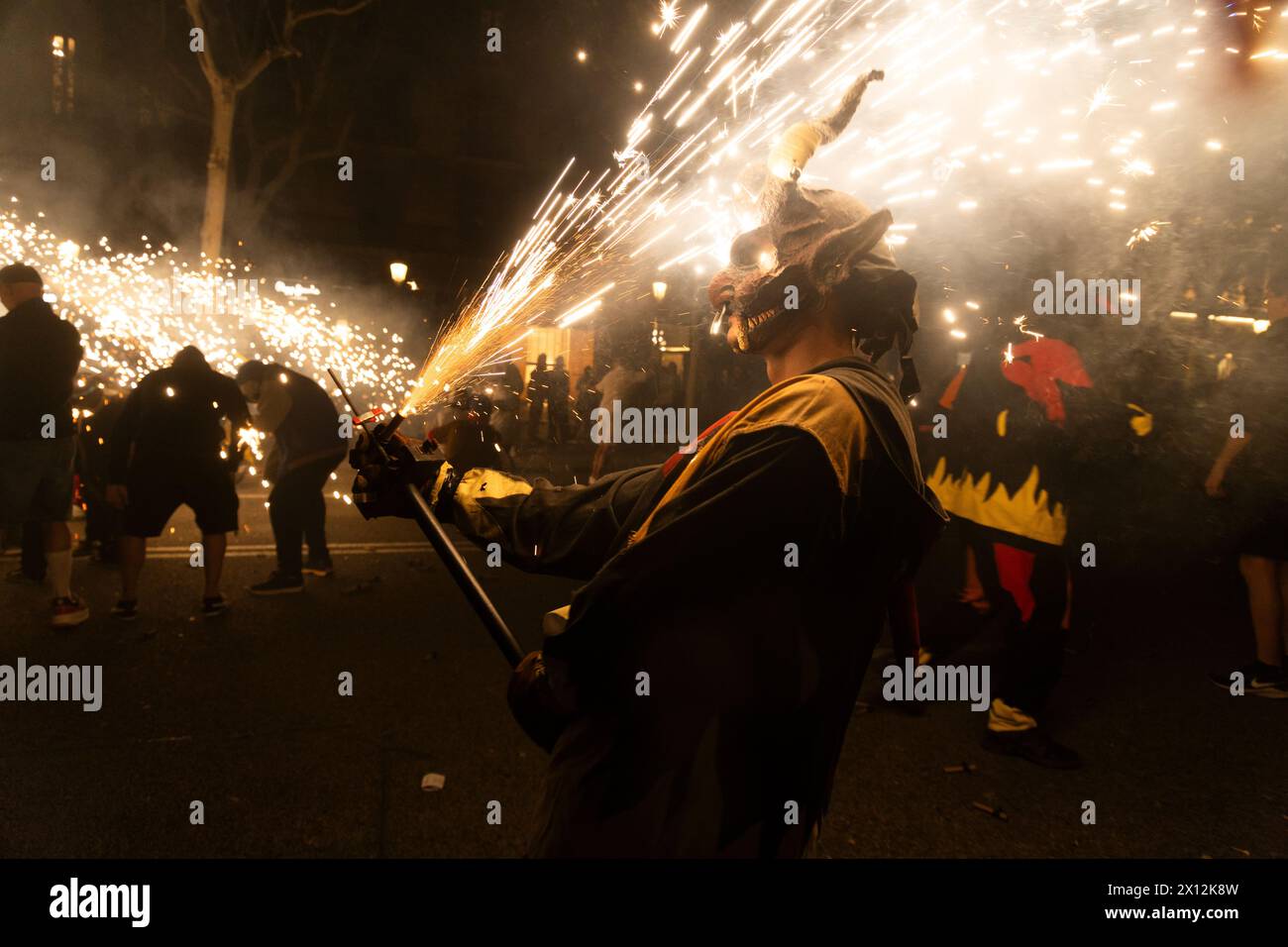 A correfoc launches on himself some fire during the Mercé Festivity ...