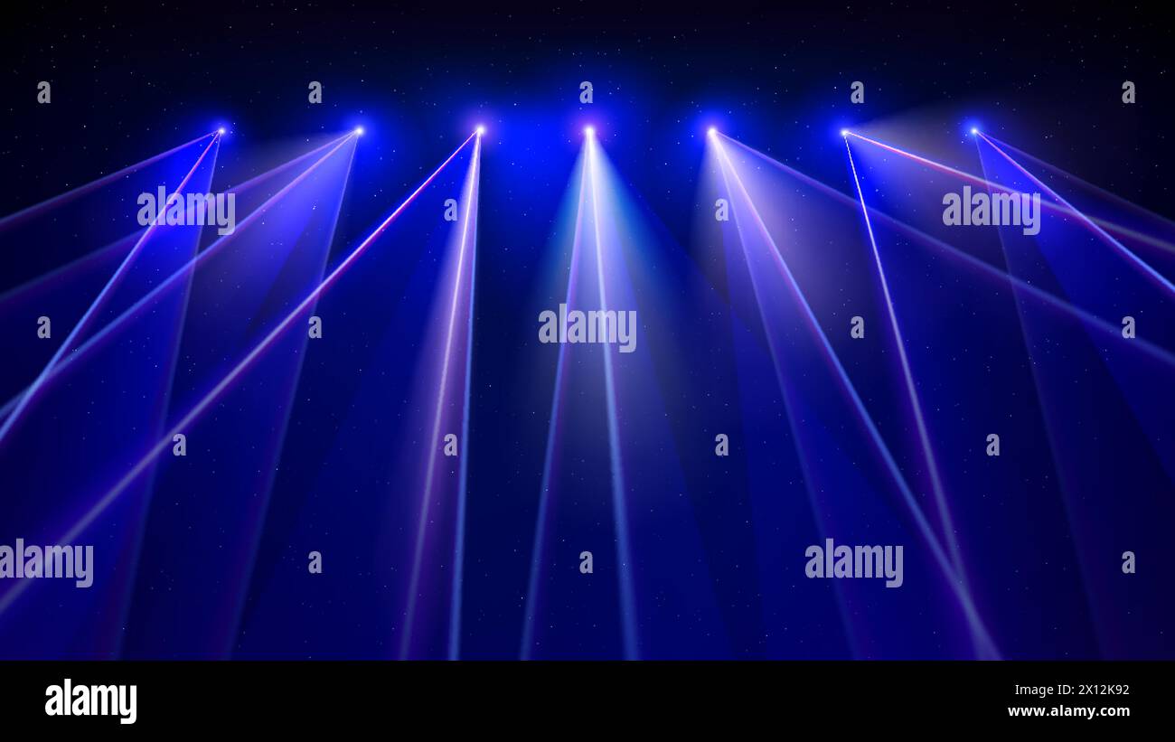 Laser light show. Bright led laser beams, dj light party. Illuminated