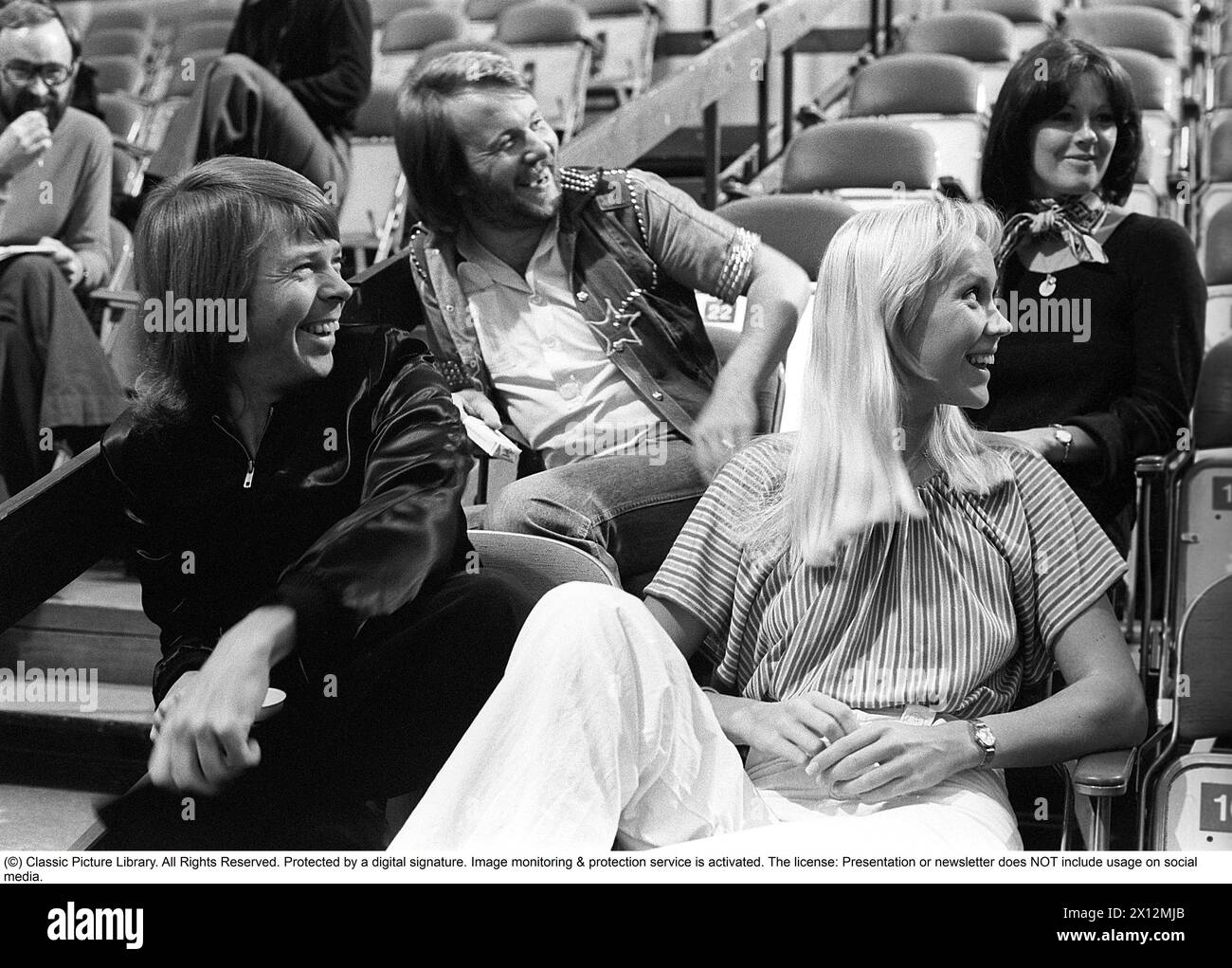 ABBA. A Swedish pop group that are one of the most popular and successful musical groups of all time. Pictured the members of ABBA:  Anni-Frid Lyngstad, Benny Andersson, Agnetha Fältskog and Björn Ulvaeus 1976 Stock Photo