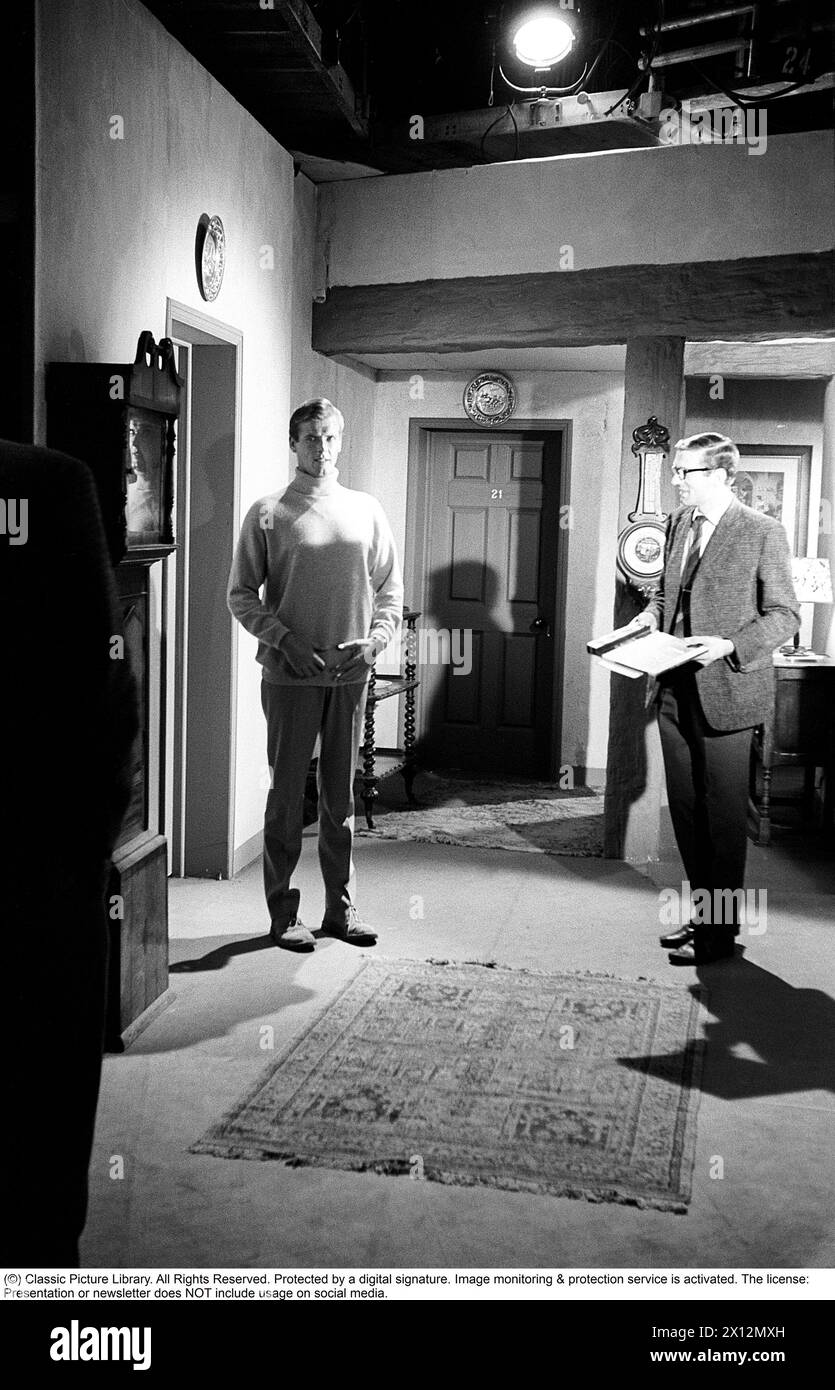 Sir Roger Moore , 1927-2017 during the filming of the tv-series The