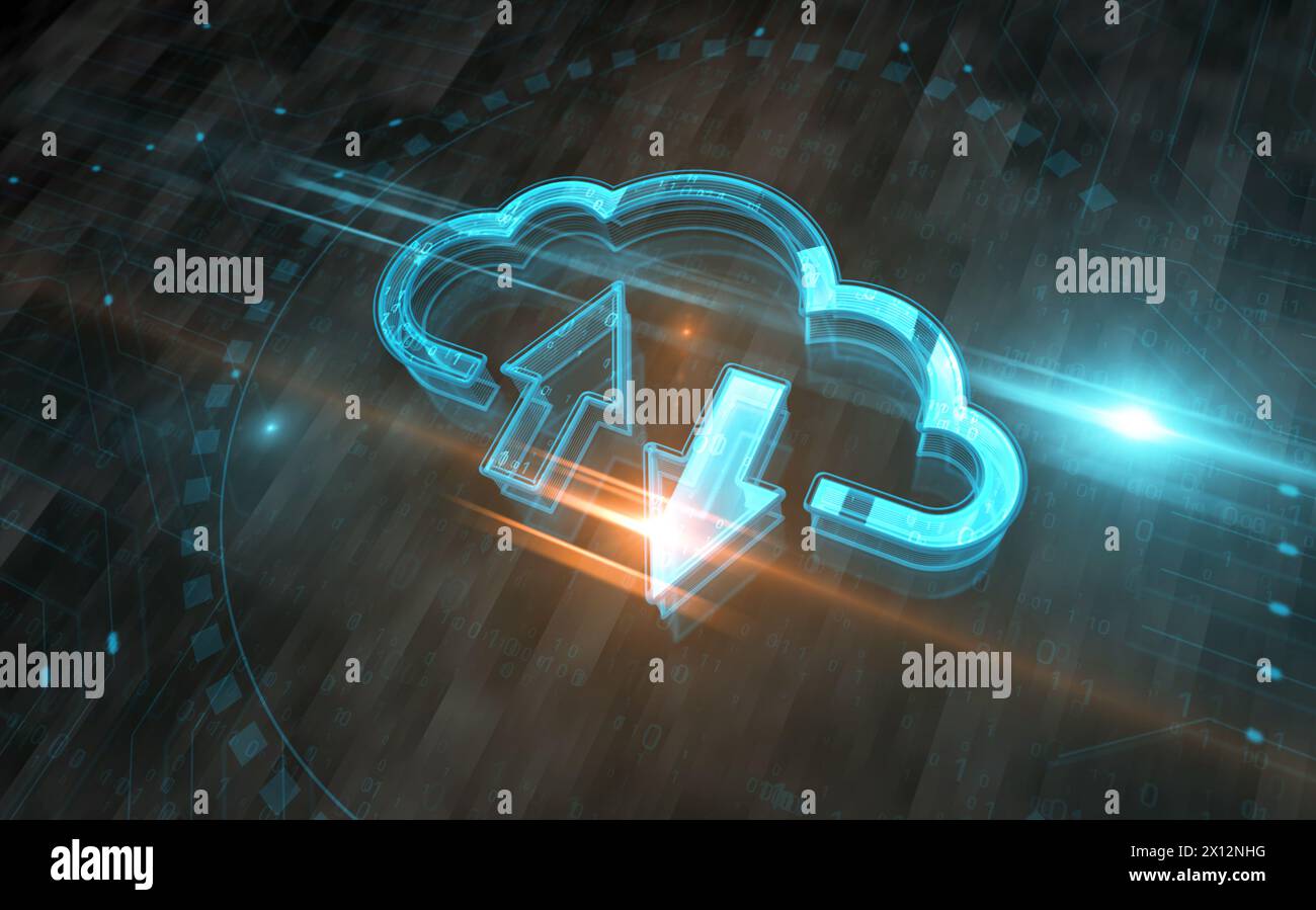 Cloud computing server mobile access storage symbol digital concept. Network, cyber technology sign and computer background abstract icon 3d illustrat Stock Photo