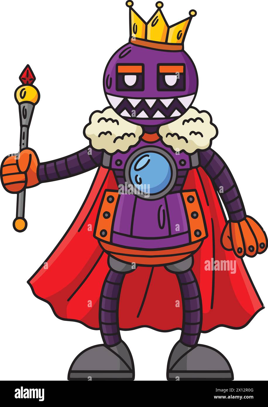 Robot with a Crown and Scepter Cartoon Clipart Stock Vector