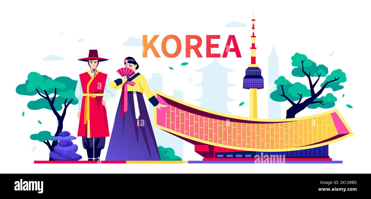 National attributes of South Korea - modern colored vector illustration Stock Vector