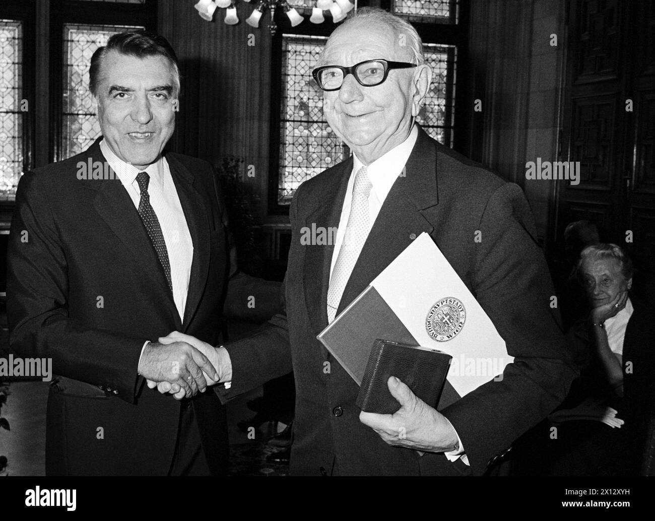 Viennese mayor Helmut Zilk presented the honour medal of the city ...