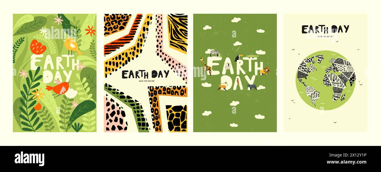 Earth day poster. Minimalistic flyer with earth globe and leaf, save earth concept. Vector 22 april banner for global environmental protection Stock Vector