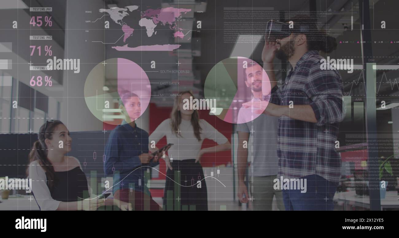 Image of financial data processing over diverse business people Stock ...