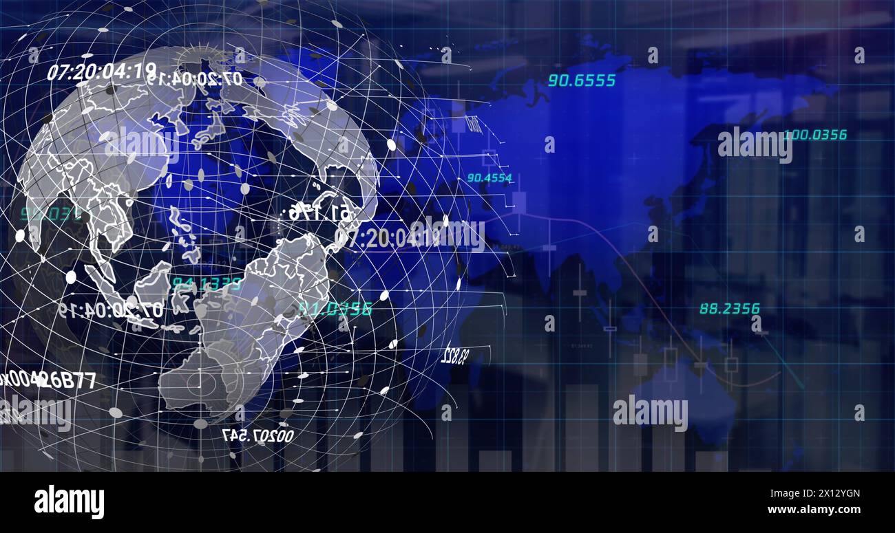 Image of data processing over blue background Stock Photo