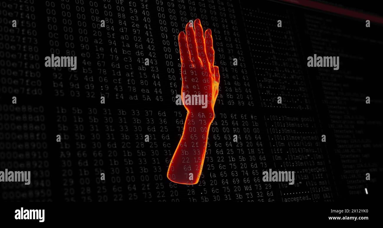 Image of data processing over hand Stock Photo