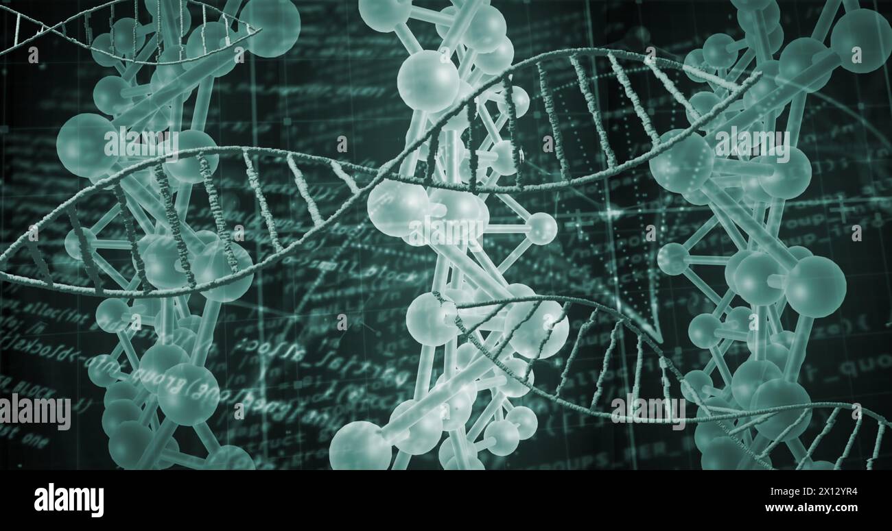 Image of data processing over dna strands Stock Photo