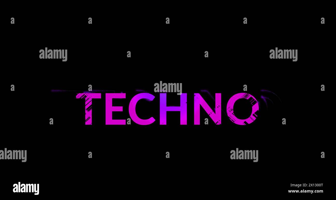 Image of techno text on black background Stock Photo