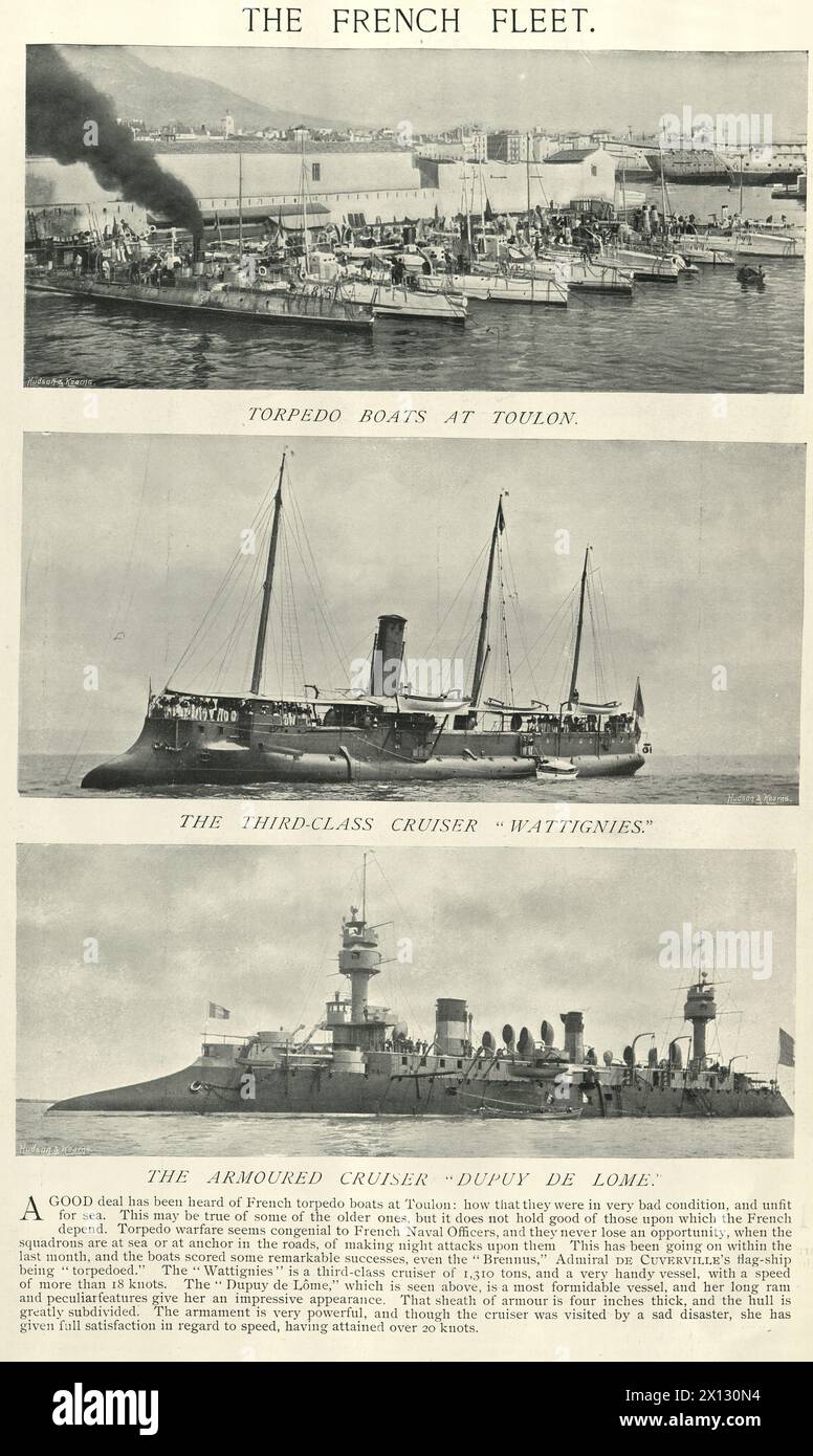 Vintage picture of French Navy warships, Cruisers, Torpedo boats, Naval ...