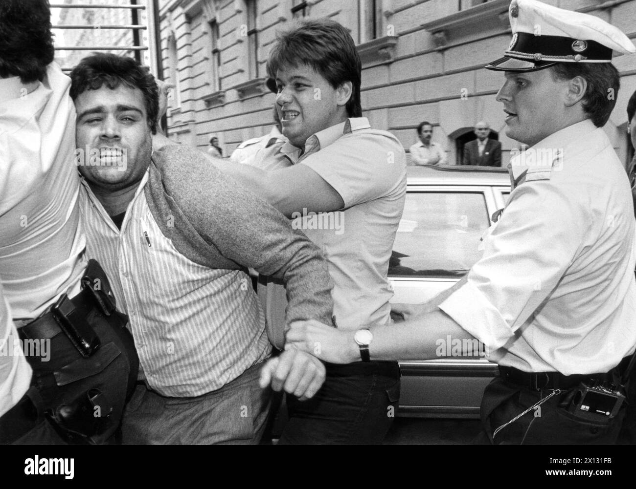 The photo was taken on August 11th 1987 and shows Policemen arresting ...