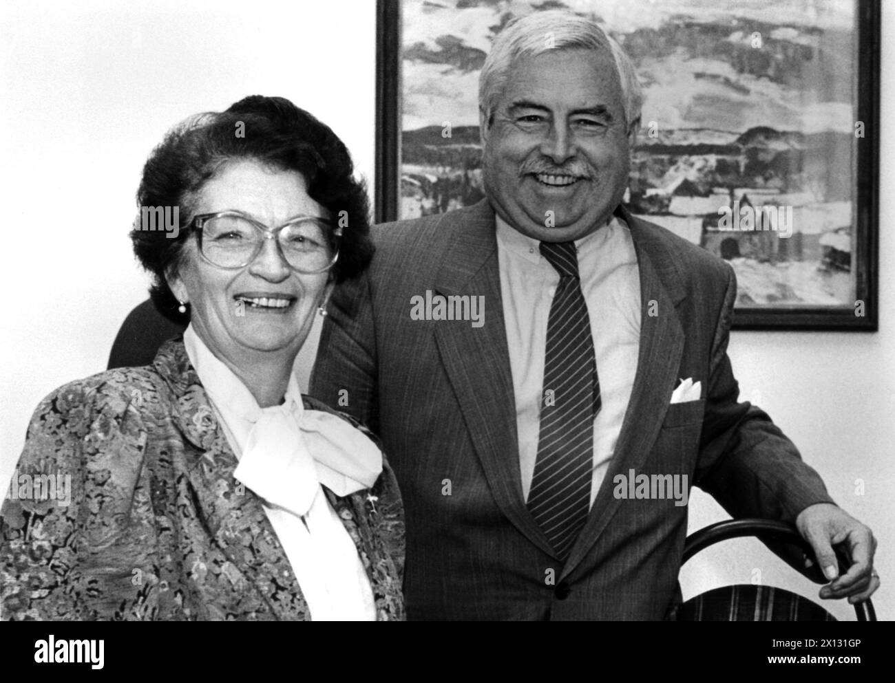 The photo was taken on September 11th 1987 and shows the Swedish Minister for Foreign Commerce Anita Gradin and the Austrian Minister for Economy Robert Graf. - 19870911 PD0004 - Rechteinfo: Rights Managed (RM) Stock Photo
